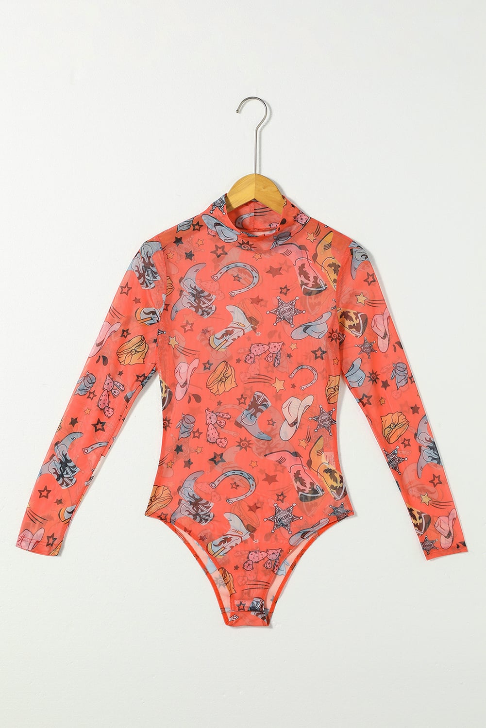 Orange Rodeo Bound Printed Long Sleeve Bodysuit