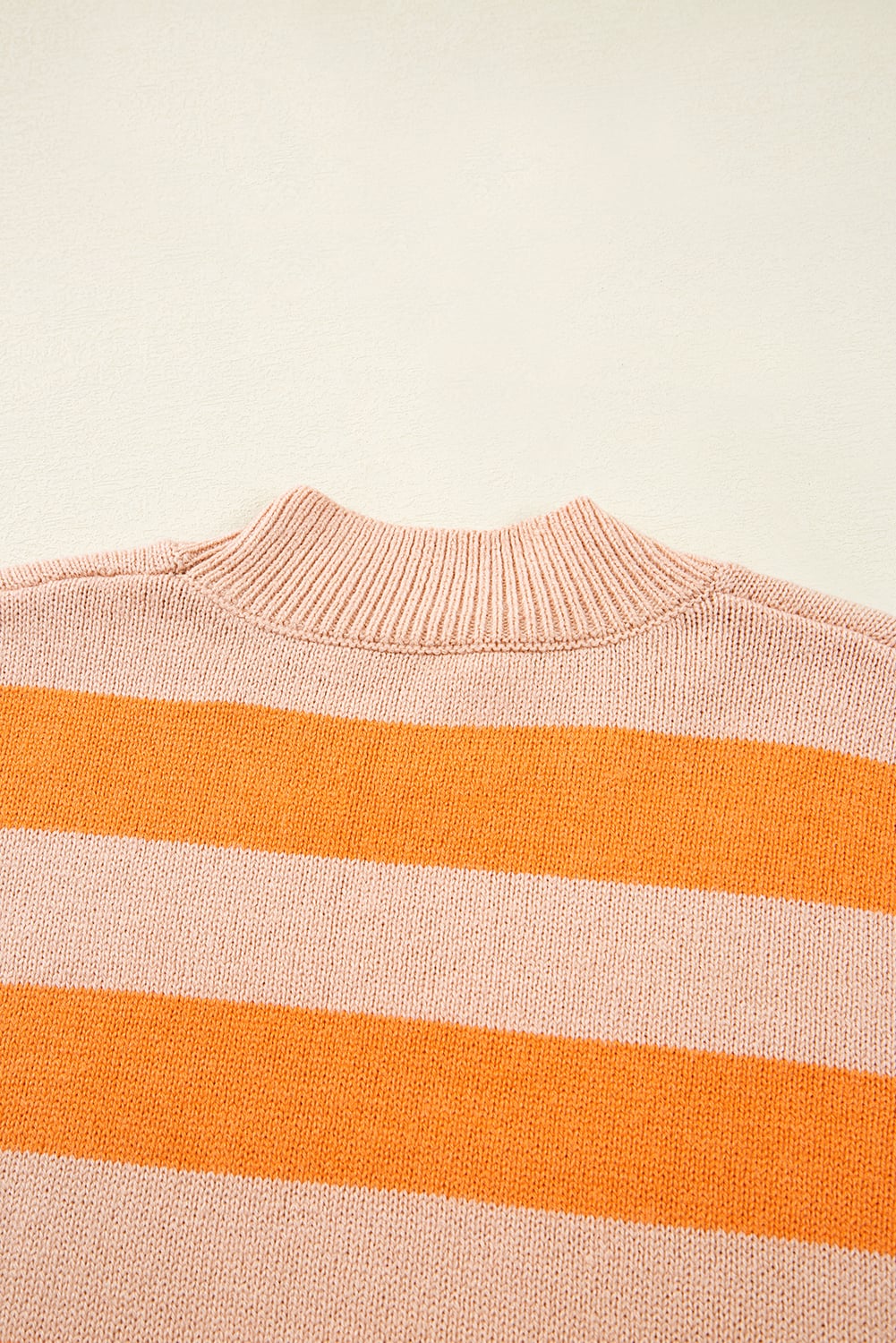 Orange Stripe Color Block High Neck Drop Shoulder Cozy Sweater