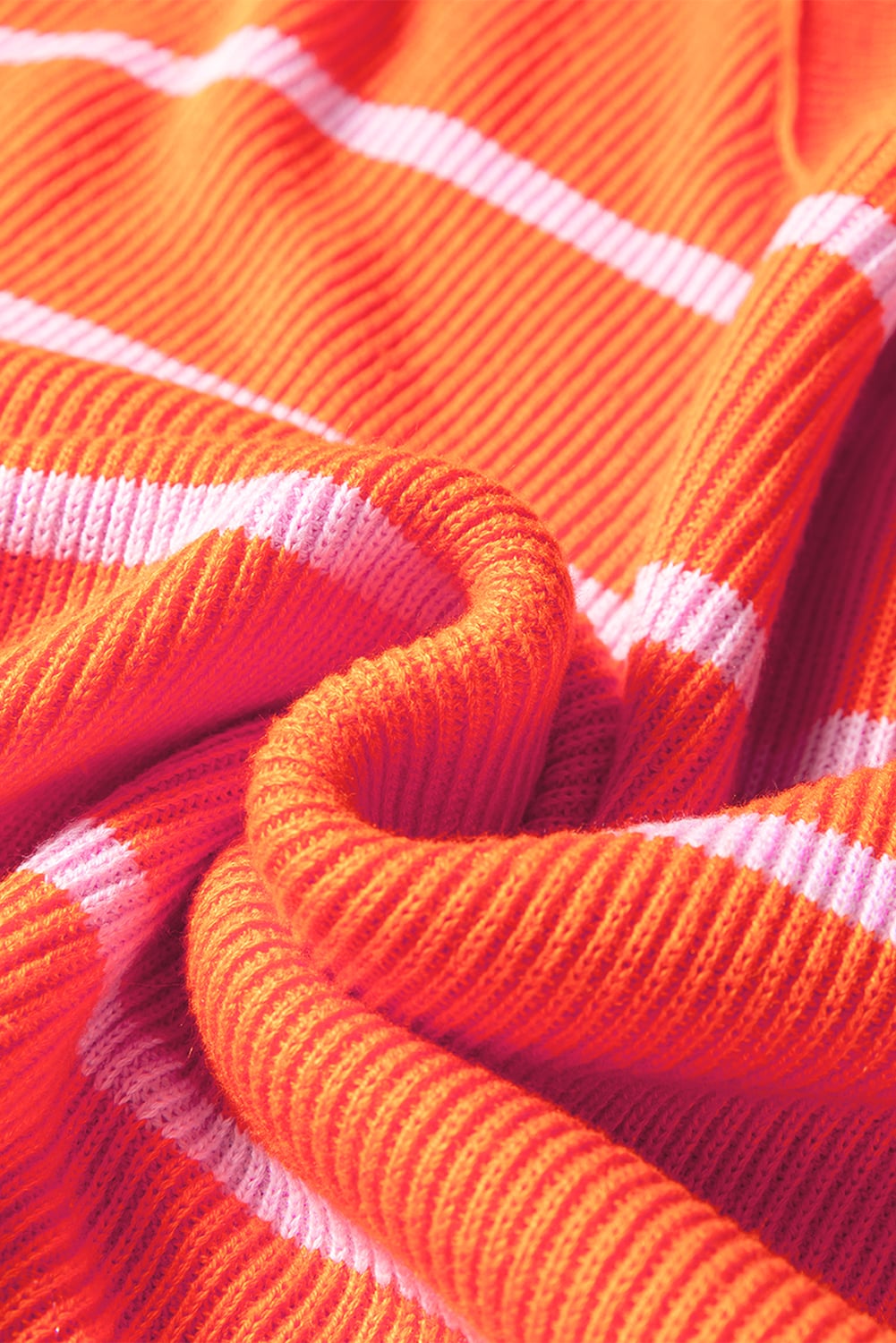 Orange Stripe Ribbed High Neck Drop Shoulder Boxy Fit Sweater