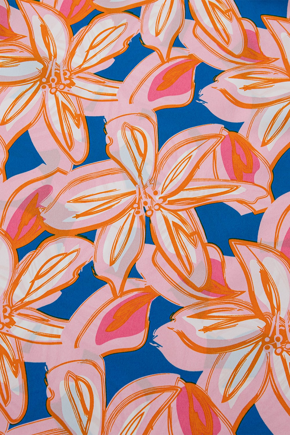 Orange Summer Flower Print Notched Neck Ruffle Sleeve Blouse