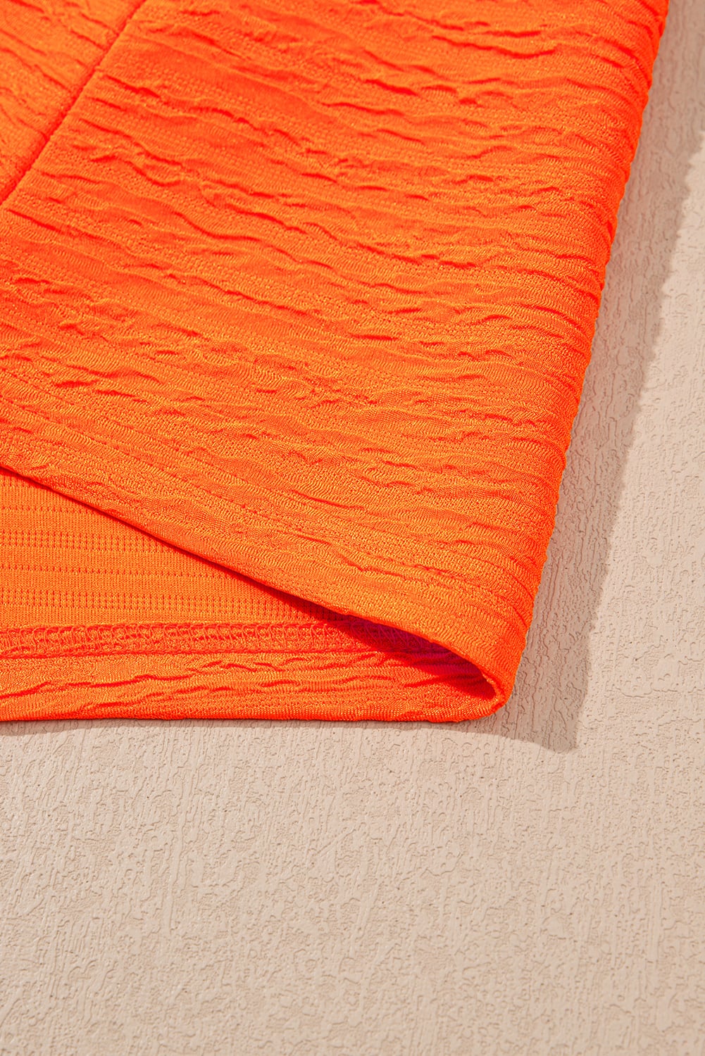 Orange Textured V Neck T Shirt and Shorts Set