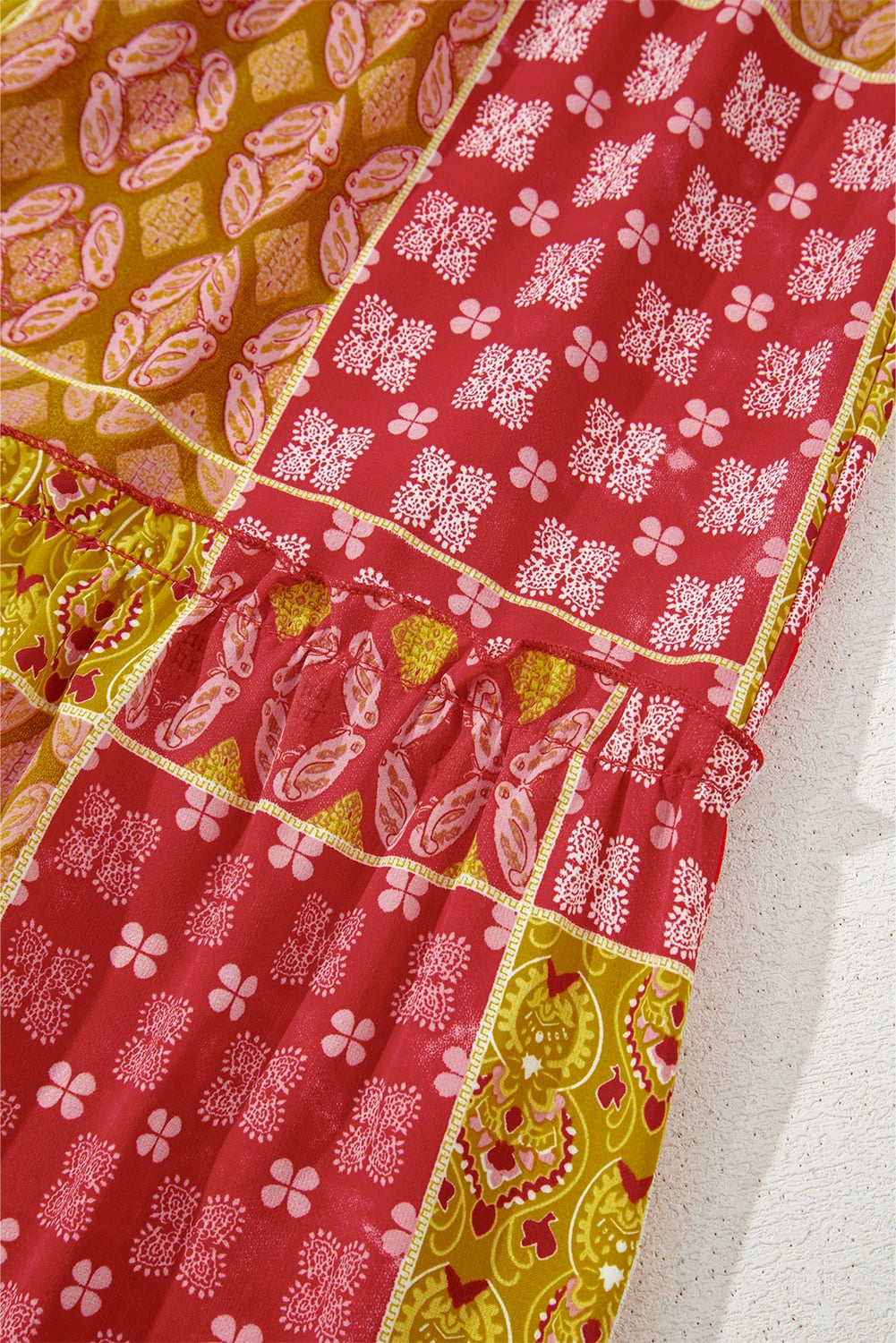 Orange Tiered Paisley Print Pocketed Maxi Skirt