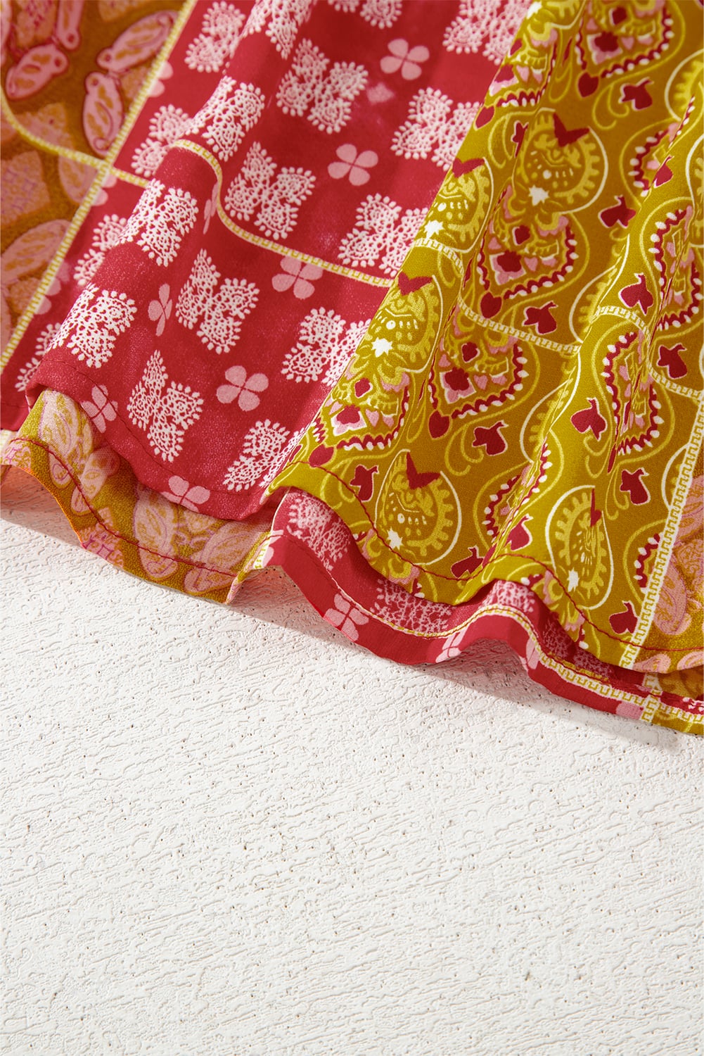 Orange Tiered Paisley Print Pocketed Maxi Skirt