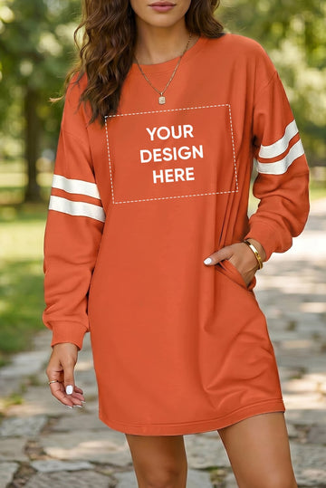 Orange Varsity Contrast Banded Sleeve Shift Sweatshirt Dress