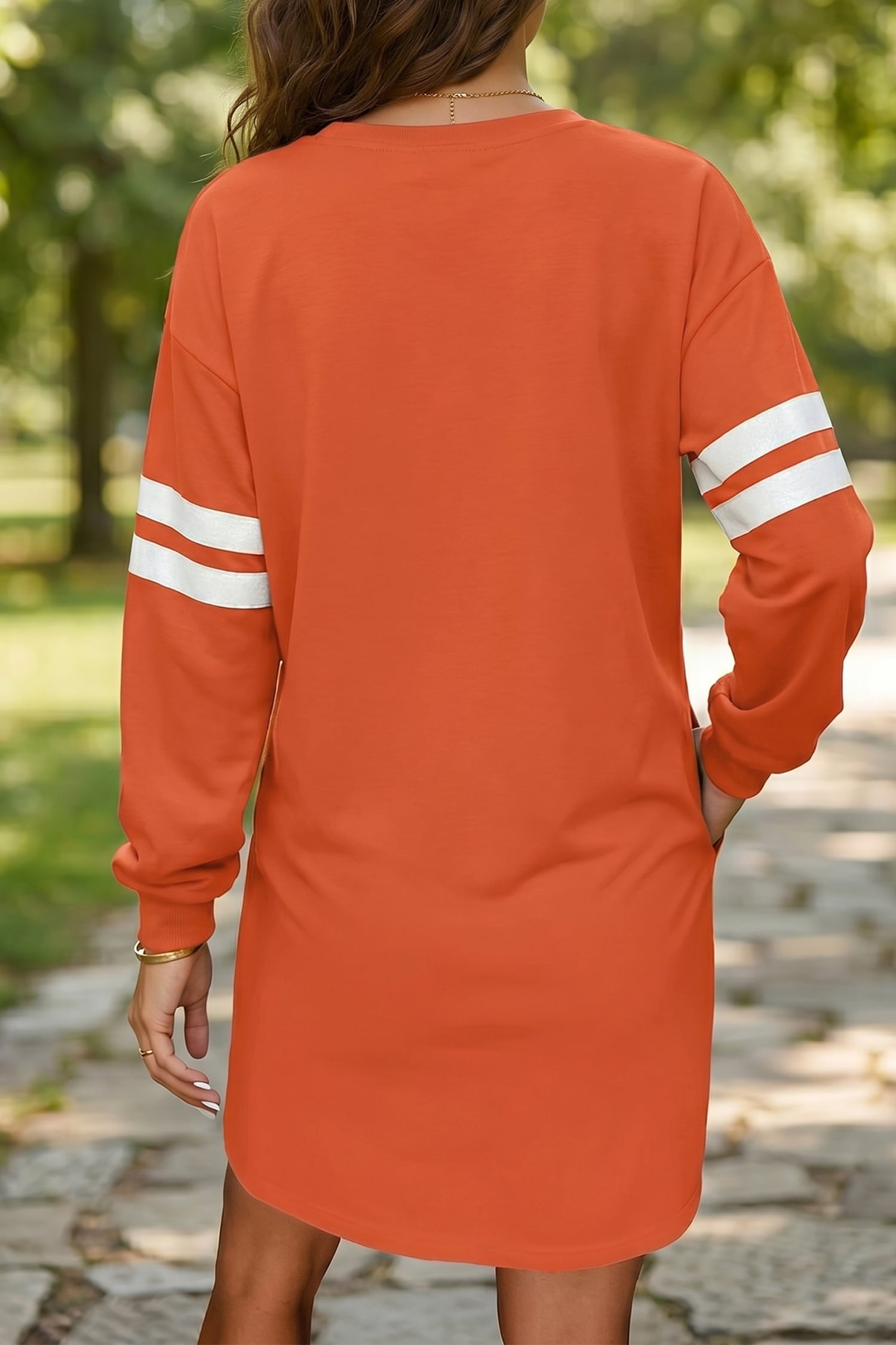 Orange Varsity Contrast Banded Sleeve Shift Sweatshirt Dress