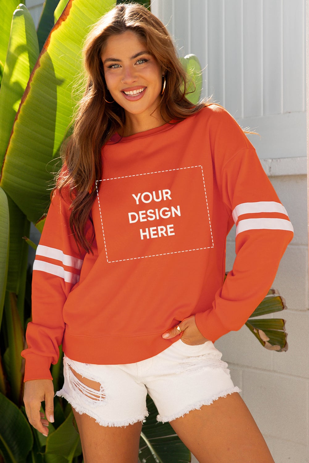 Orange Varsity Striped Detail Drop Shoulder Oversized Sweatshirt