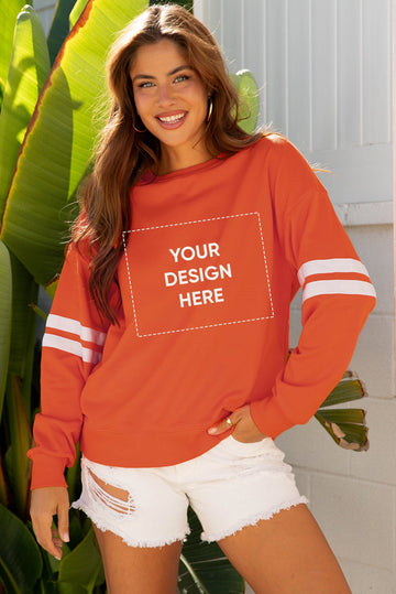 Orange Varsity Striped Detail Drop Shoulder Oversized Sweatshirt