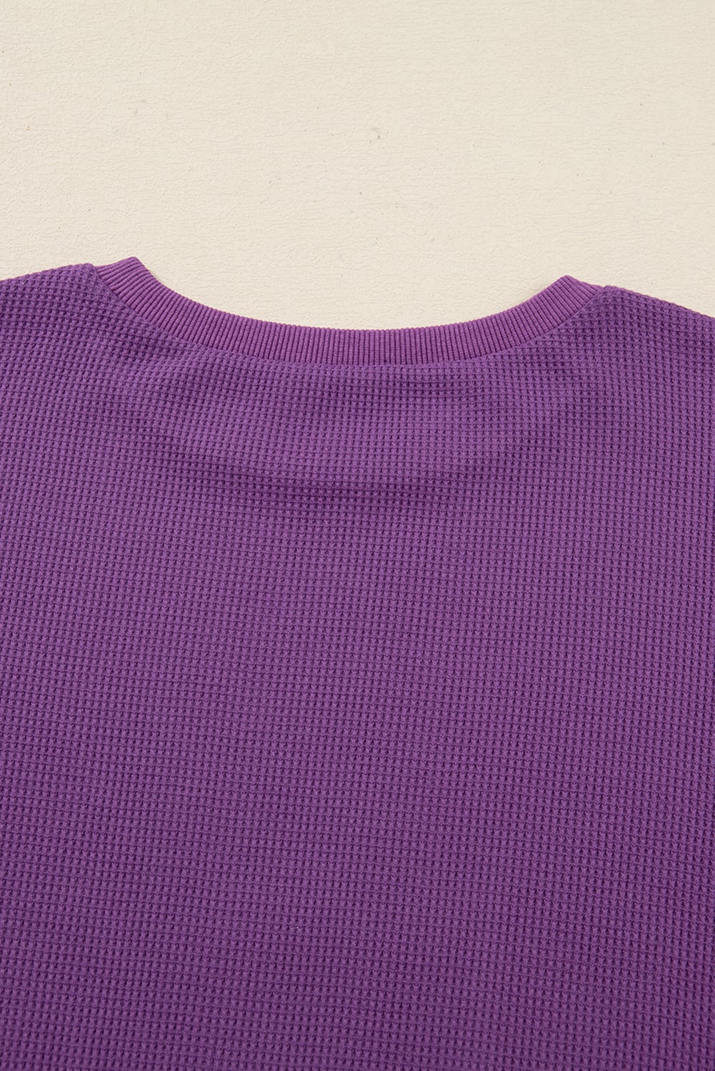 Orchid Mist Solid Color Raw Seam Patchwork Ribbed Drop Shoulder Sweatshirt