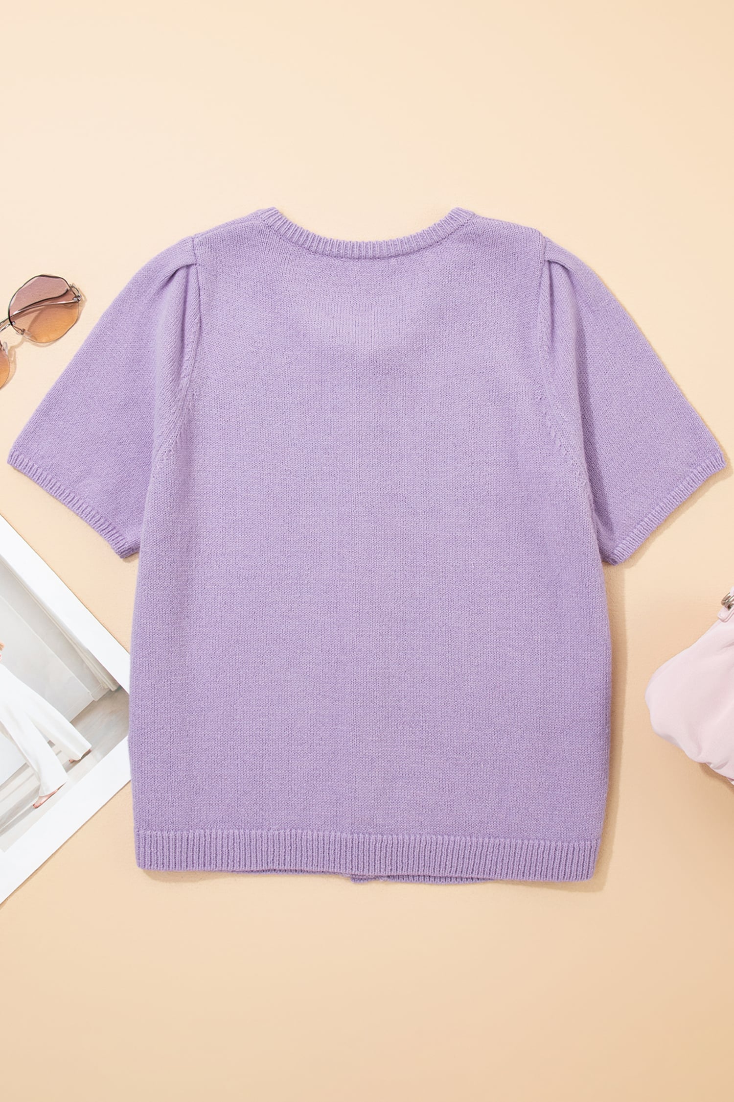 Orchid Petal Short Sleeve Soft Cardigan Sweater T Shirt