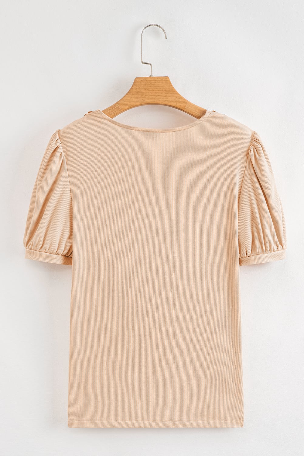 Pale Chestnut Crochet Floral V Neck Textured Short Sleeve Blouse