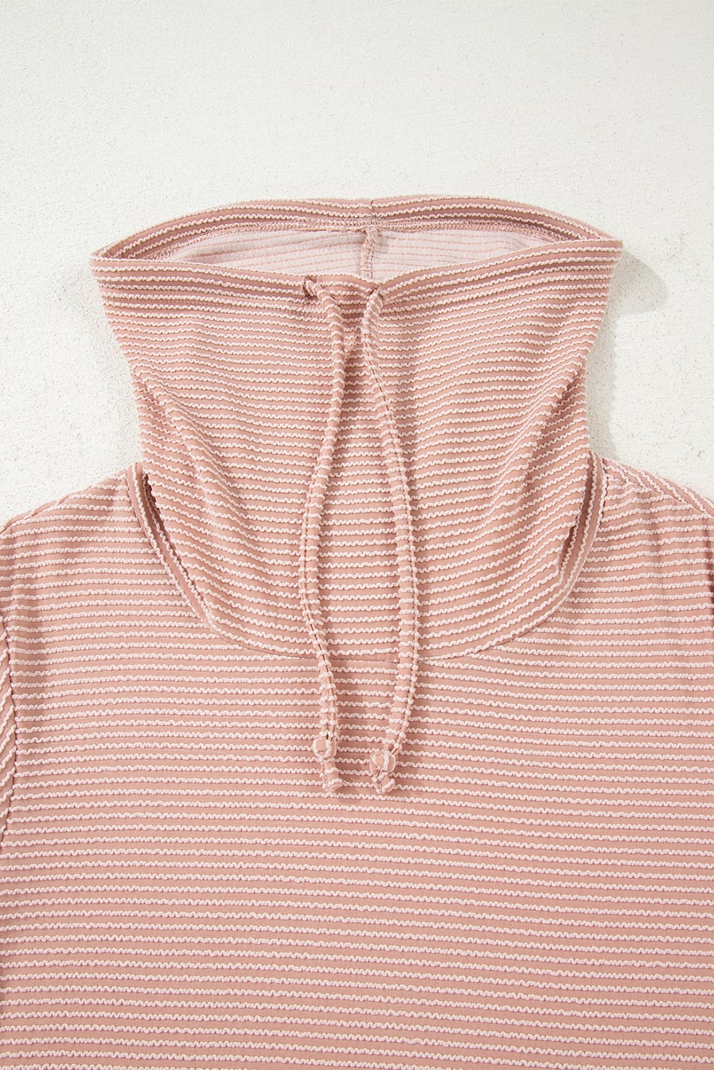 Pale Chestnut Horizontal Twist Ribbed Drawstring Cowl Neck Knit Top