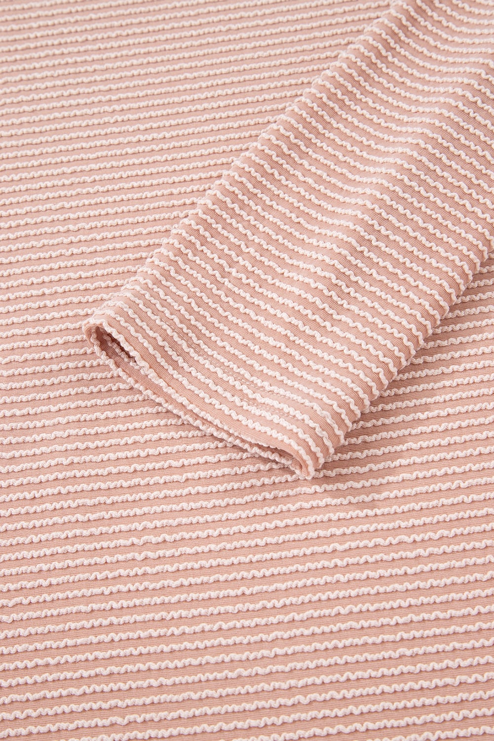 Pale Chestnut Horizontal Twist Ribbed Drawstring Cowl Neck Knit Top