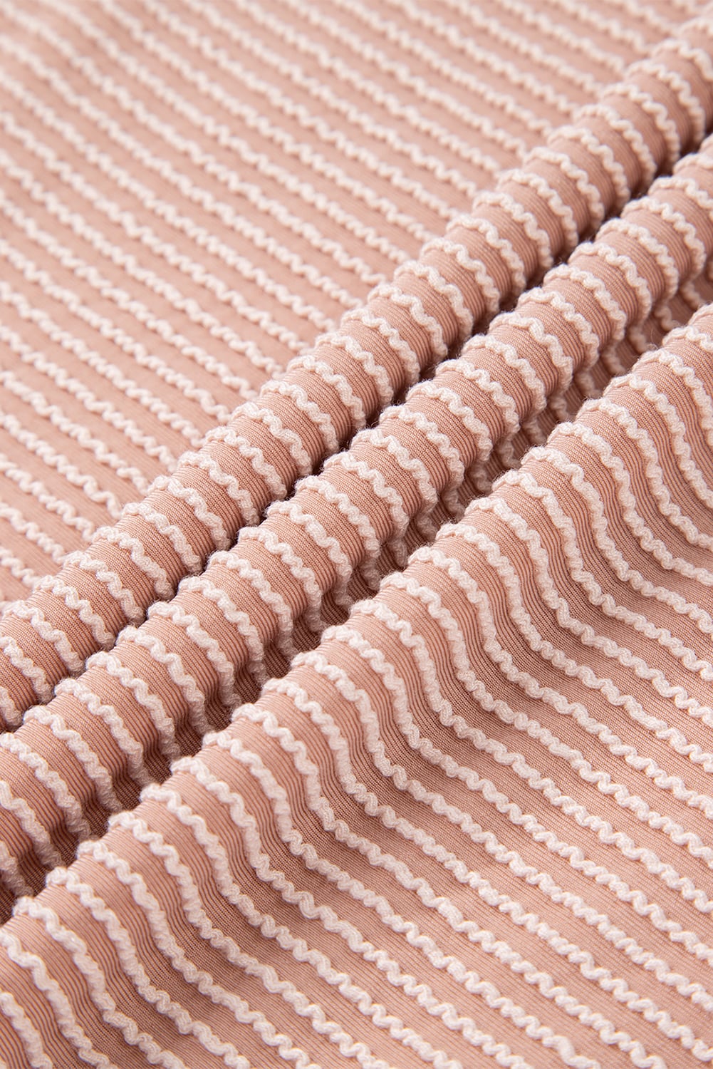 Pale Chestnut Horizontal Twist Ribbed Drawstring Cowl Neck Knit Top