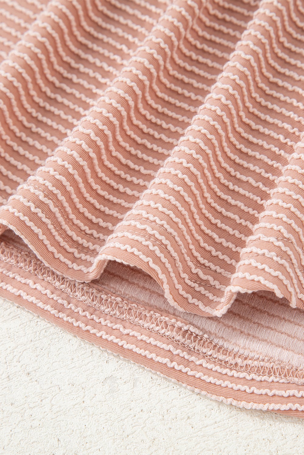 Pale Chestnut Horizontal Twist Ribbed Drawstring Cowl Neck Knit Top