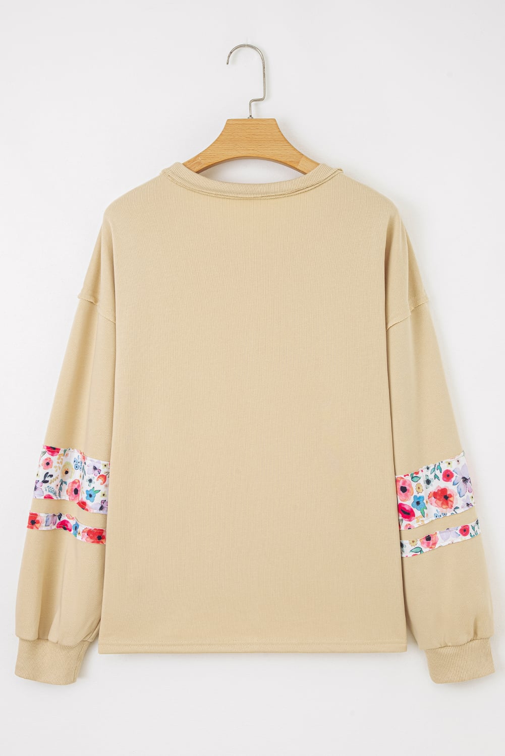 Pale Khaki Floral Applique Baggy Pullover Sweatshirt