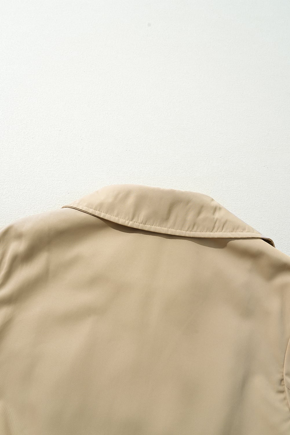 Pale Khaki Solid Color Lapel Collar Waist Tie Wind Coat