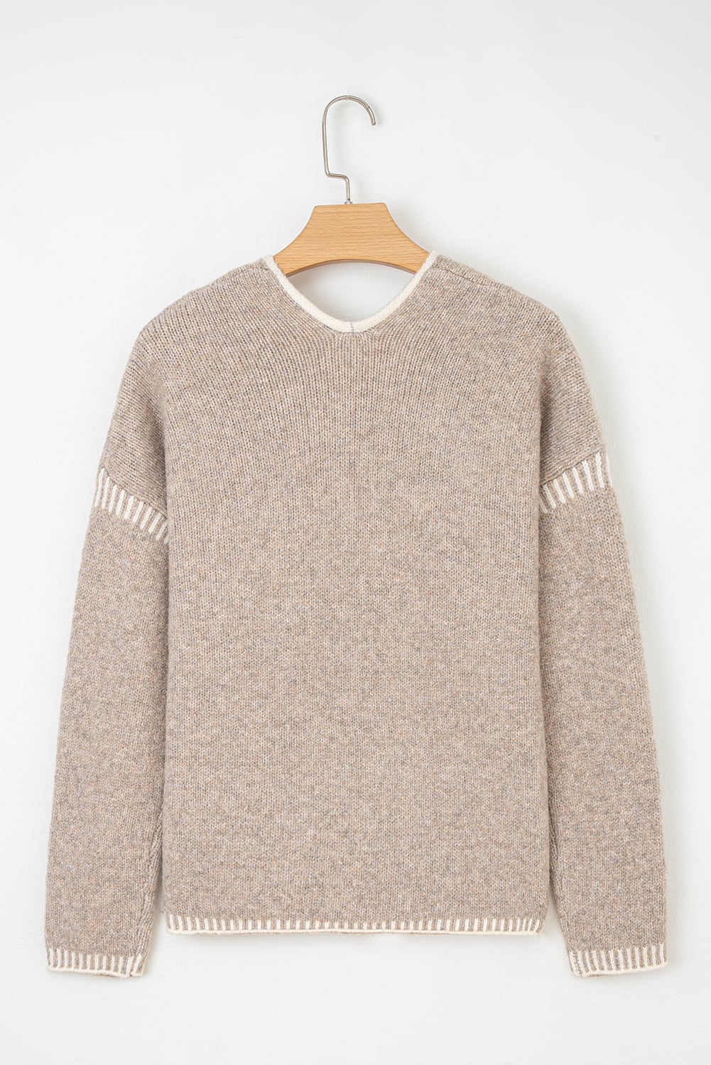 Pale Khaki Tied Front Drop Shoulder Chunky Casual Cardigan
