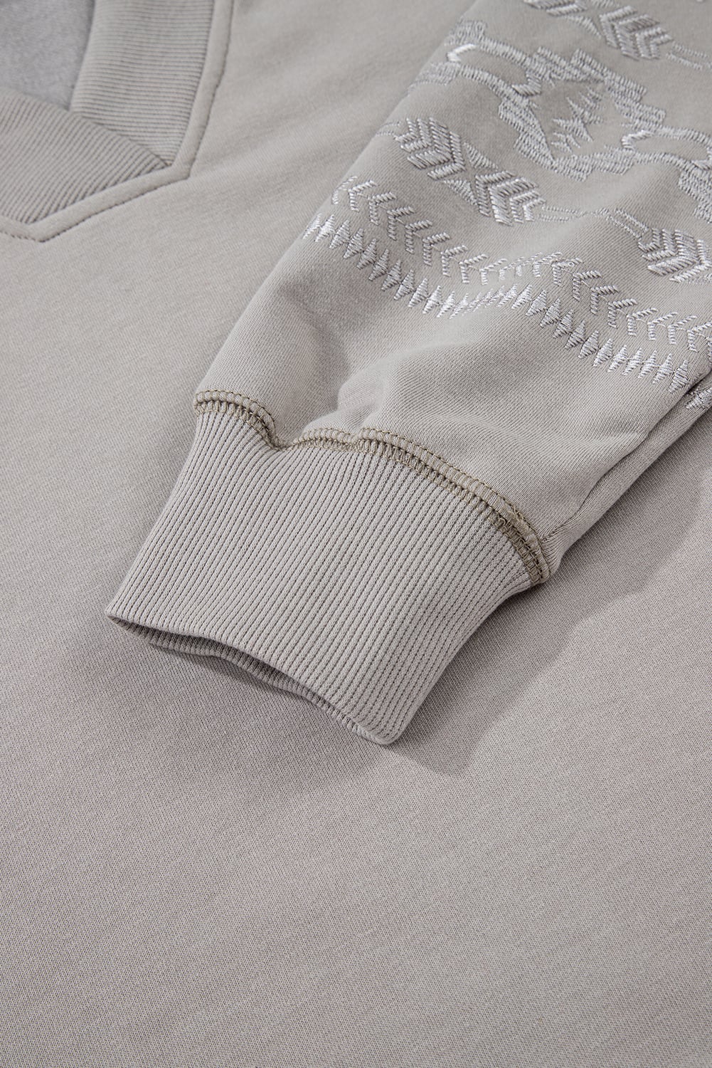 Parchment Aztec Embroidered Western V Neck Sweatshirt