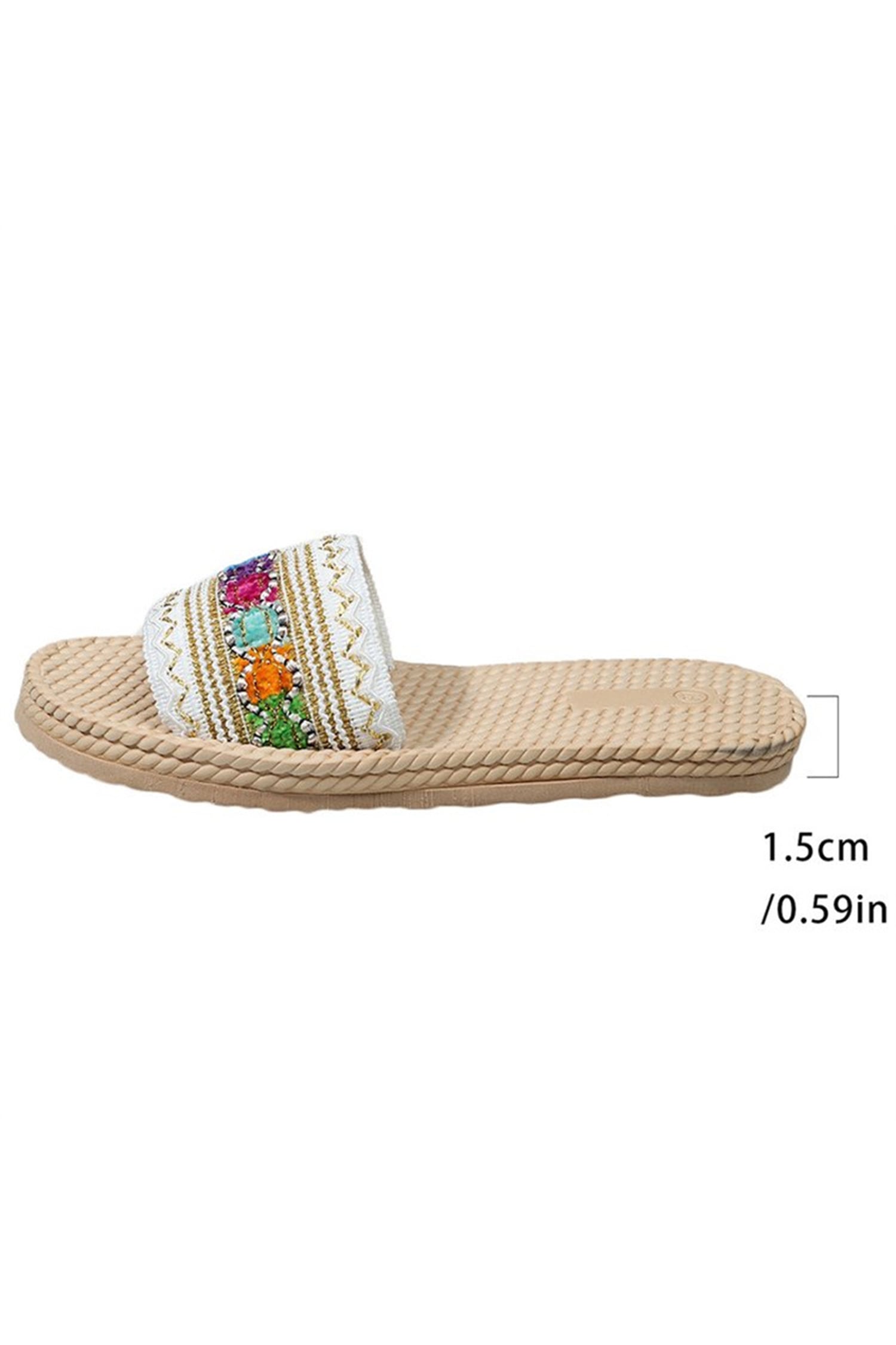 Parchment Bohemian Vacation Woven Colorful Detail Wide Band Slippers