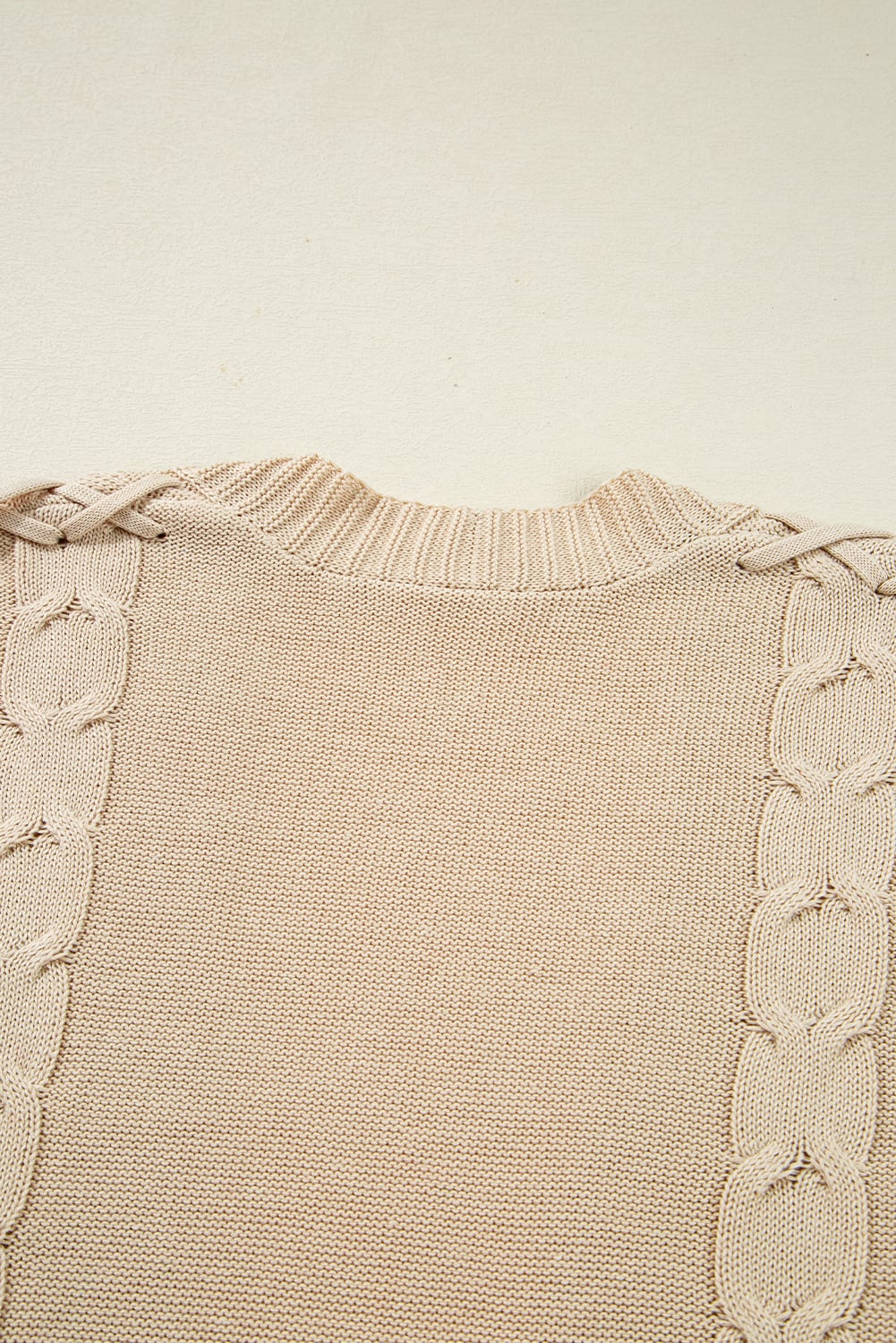 Parchment Cable Knit Braided Tie Sleeve Plus Size Open Cardigan