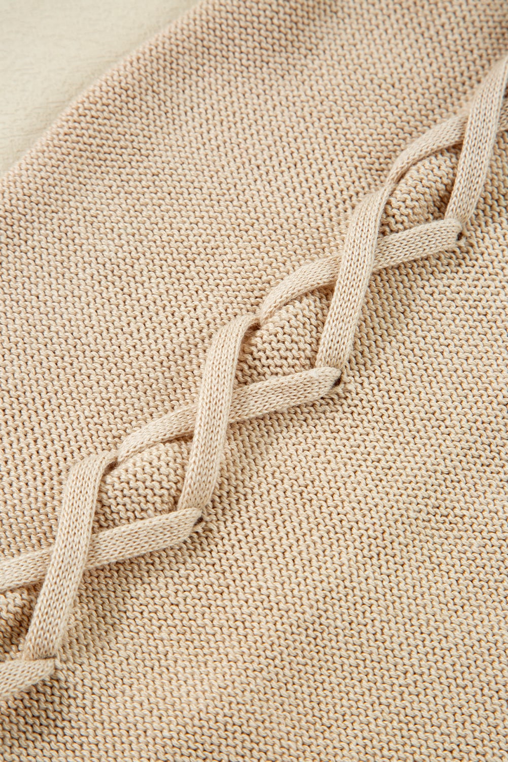 Parchment Cable Knit Braided Tie Sleeve Plus Size Open Cardigan