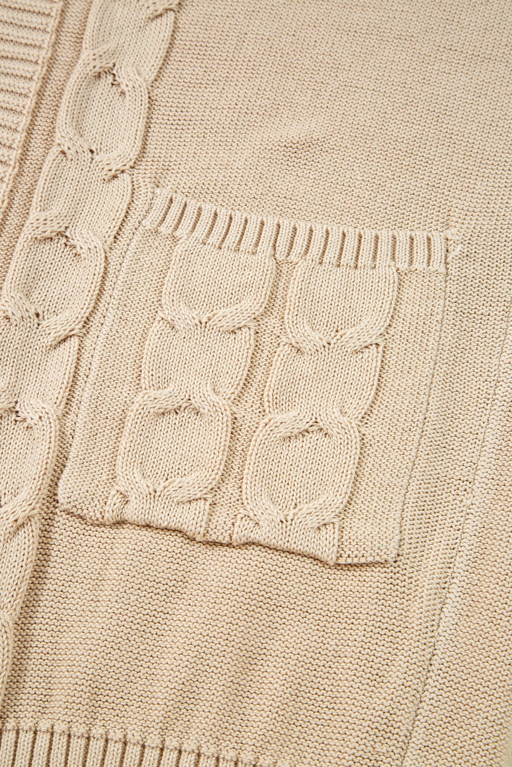 Parchment Cable Knit Braided Tie Sleeve Plus Size Open Cardigan