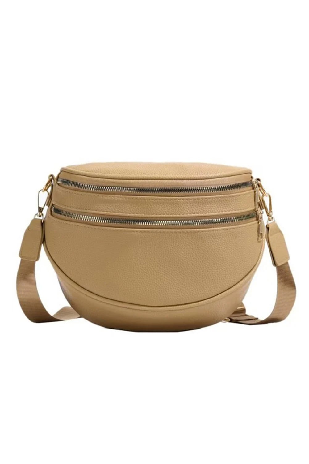 Parchment Double Zip Faux Leather Crossbody Bag