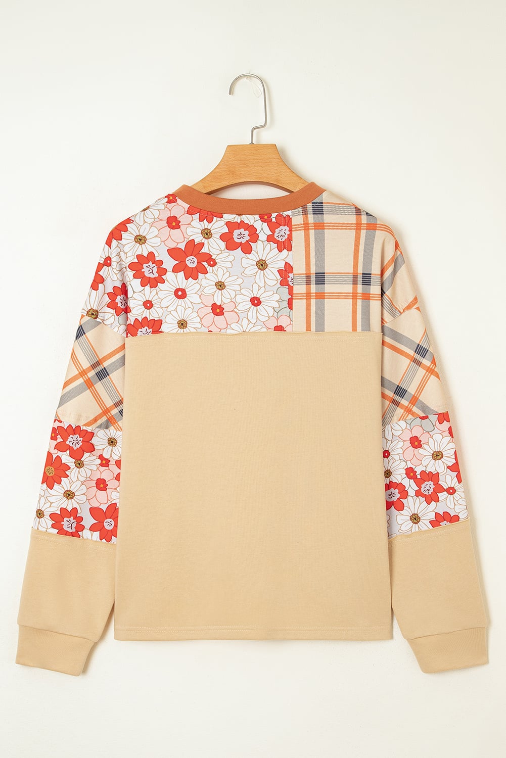 Parchment Floral Plaid Patchwork Casual Top