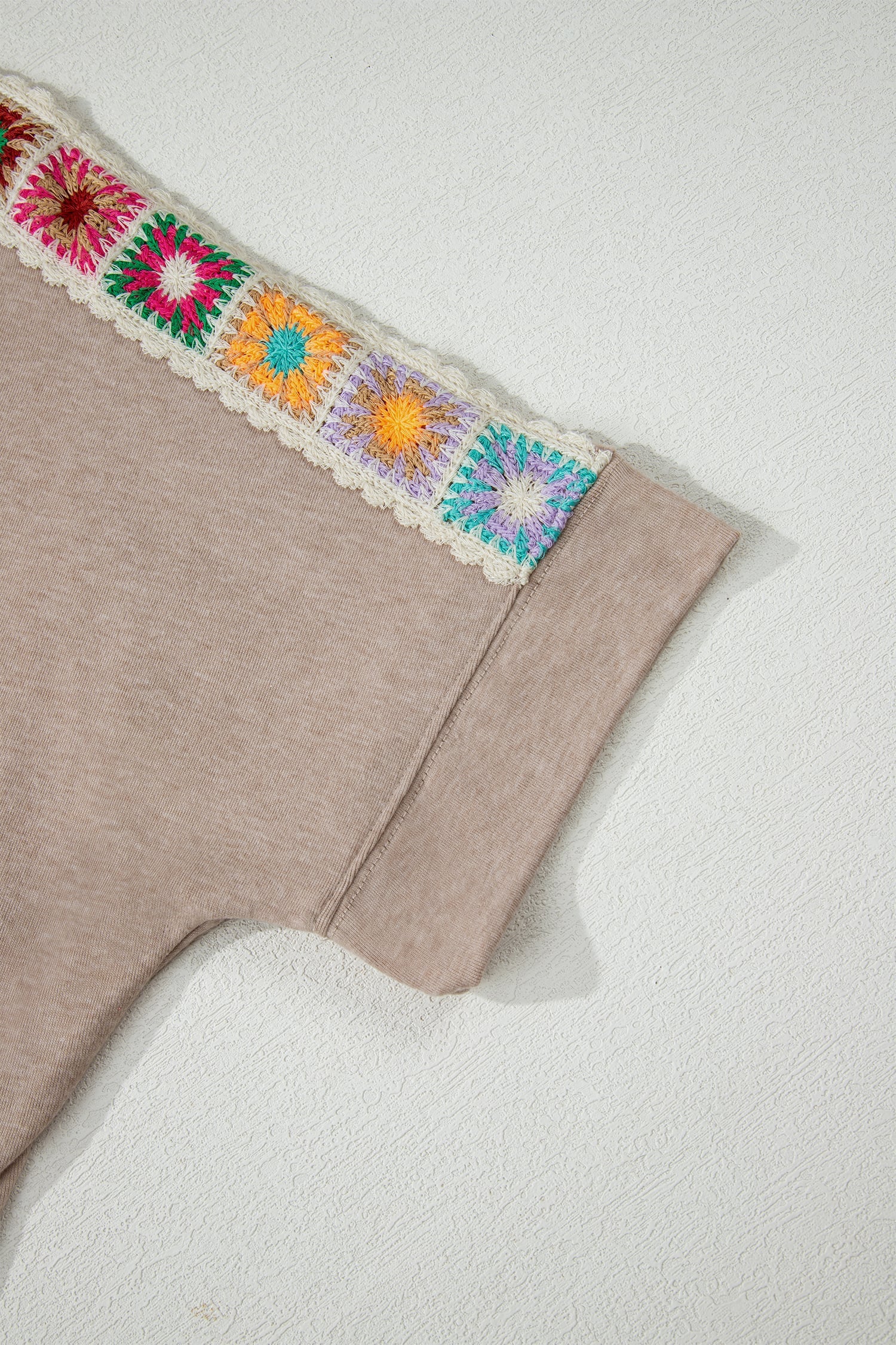 Parchment Granny Square Crochet Detail Loose T Shirt