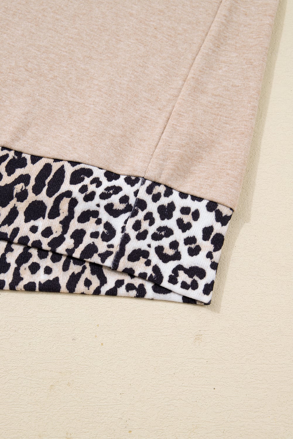 Parchment Leopard Patchwork V Neck Long Sleeve Plus Size Top