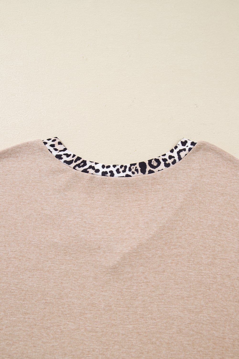 Parchment Leopard Patchwork V Neck Long Sleeve Plus Size Top