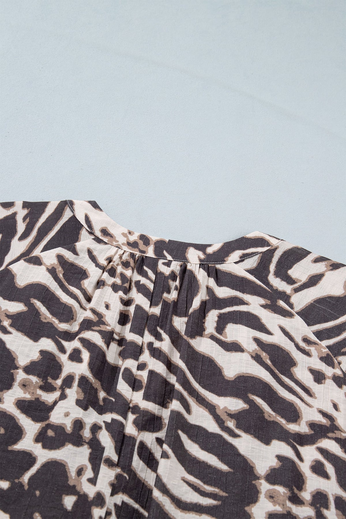 Parchment Leopard Print V Neck Button Down Balloon Sleeve Shirt