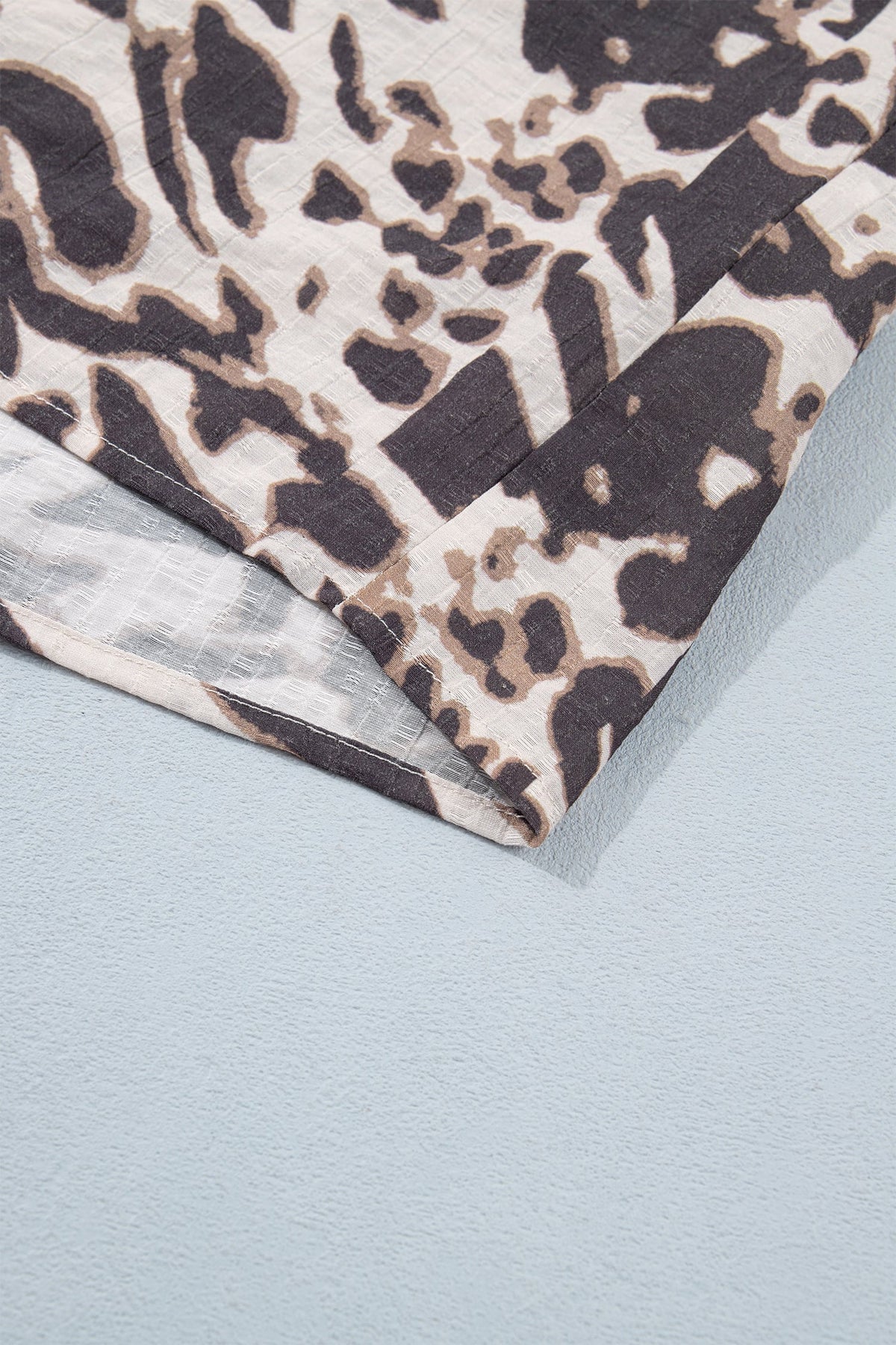 Parchment Leopard Print V Neck Button Down Balloon Sleeve Shirt