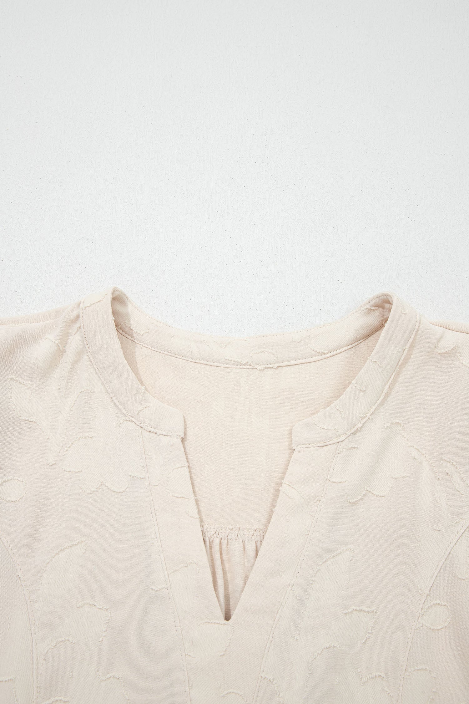 Parchment Long Sleeve Notched Neck Jacquard Tiered Mini Dress
