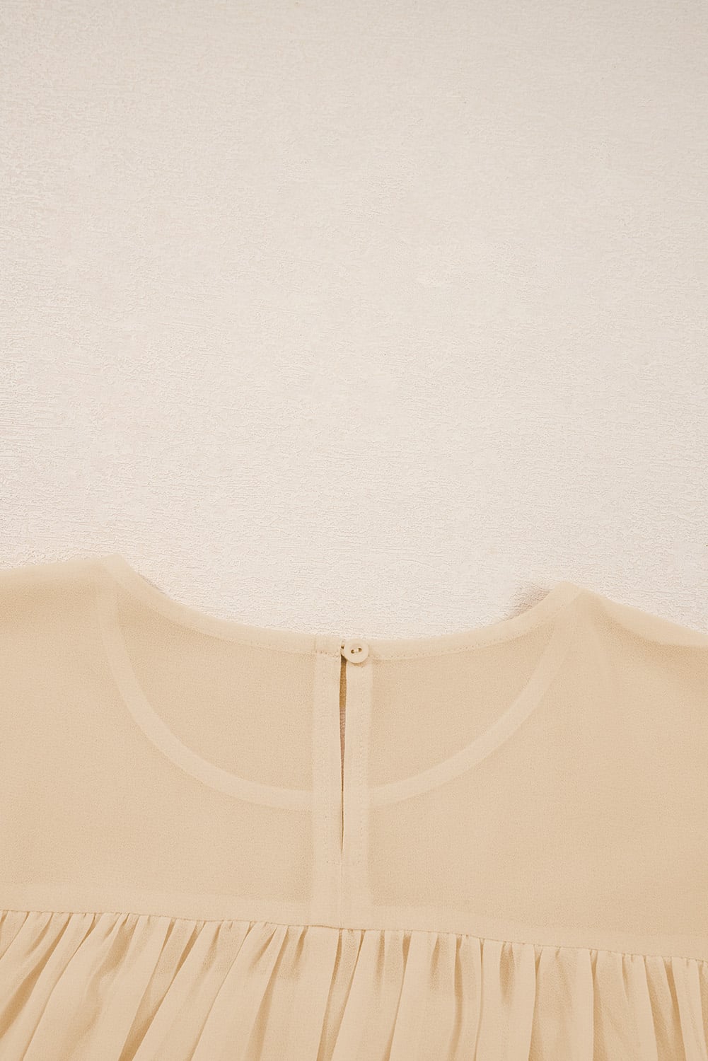 Parchment Pleated Ruffle Long Sleeve Chiffon Blouse