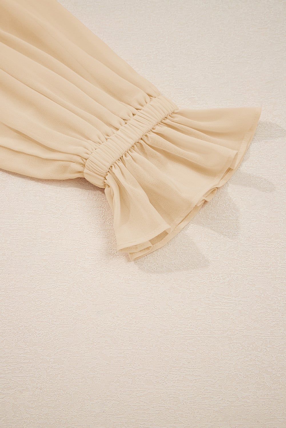 Parchment Pleated Ruffle Long Sleeve Chiffon Blouse