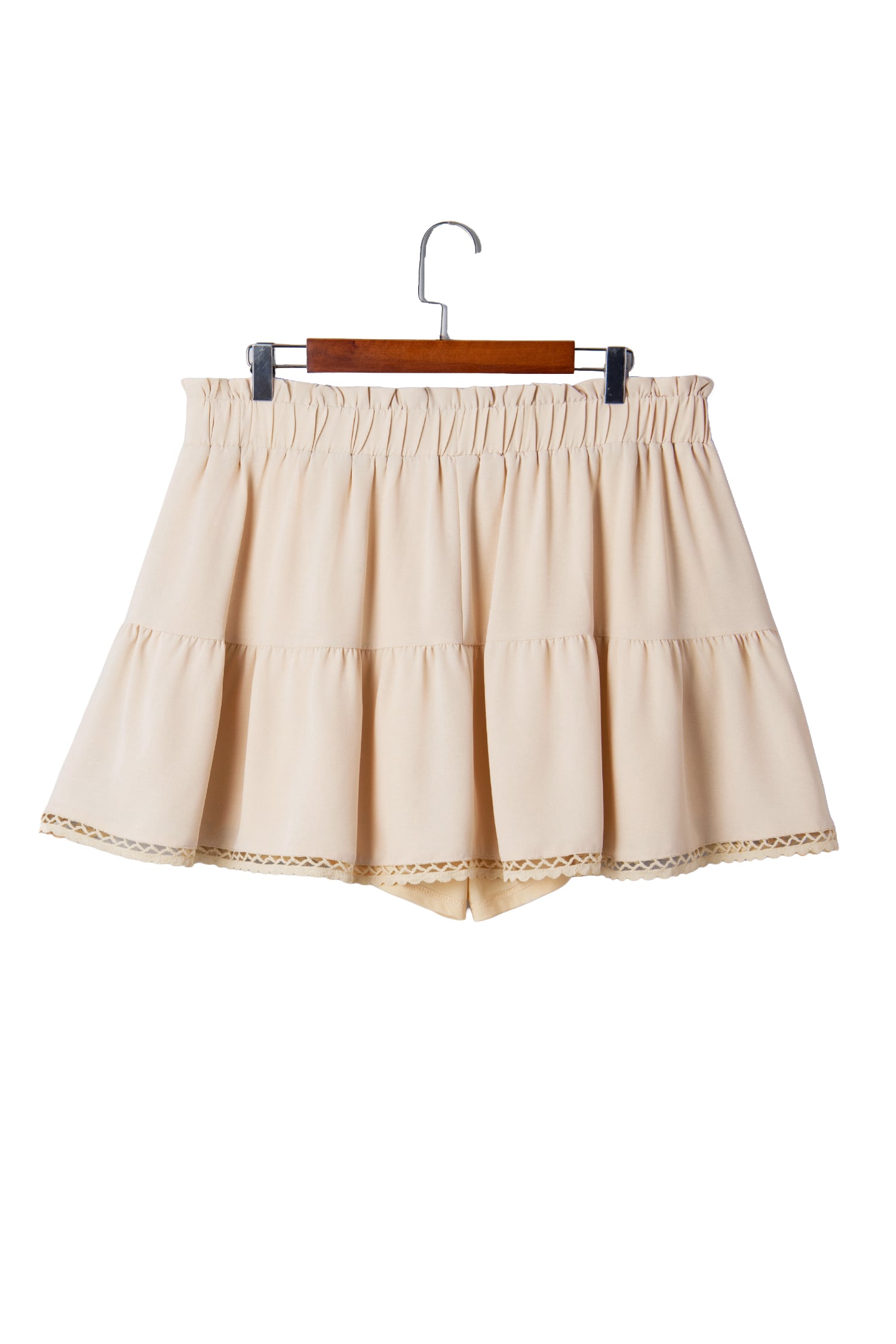 Parchment Plus Size Frilled Elastic Waist Lace Trim Boho Ruffled Shorts