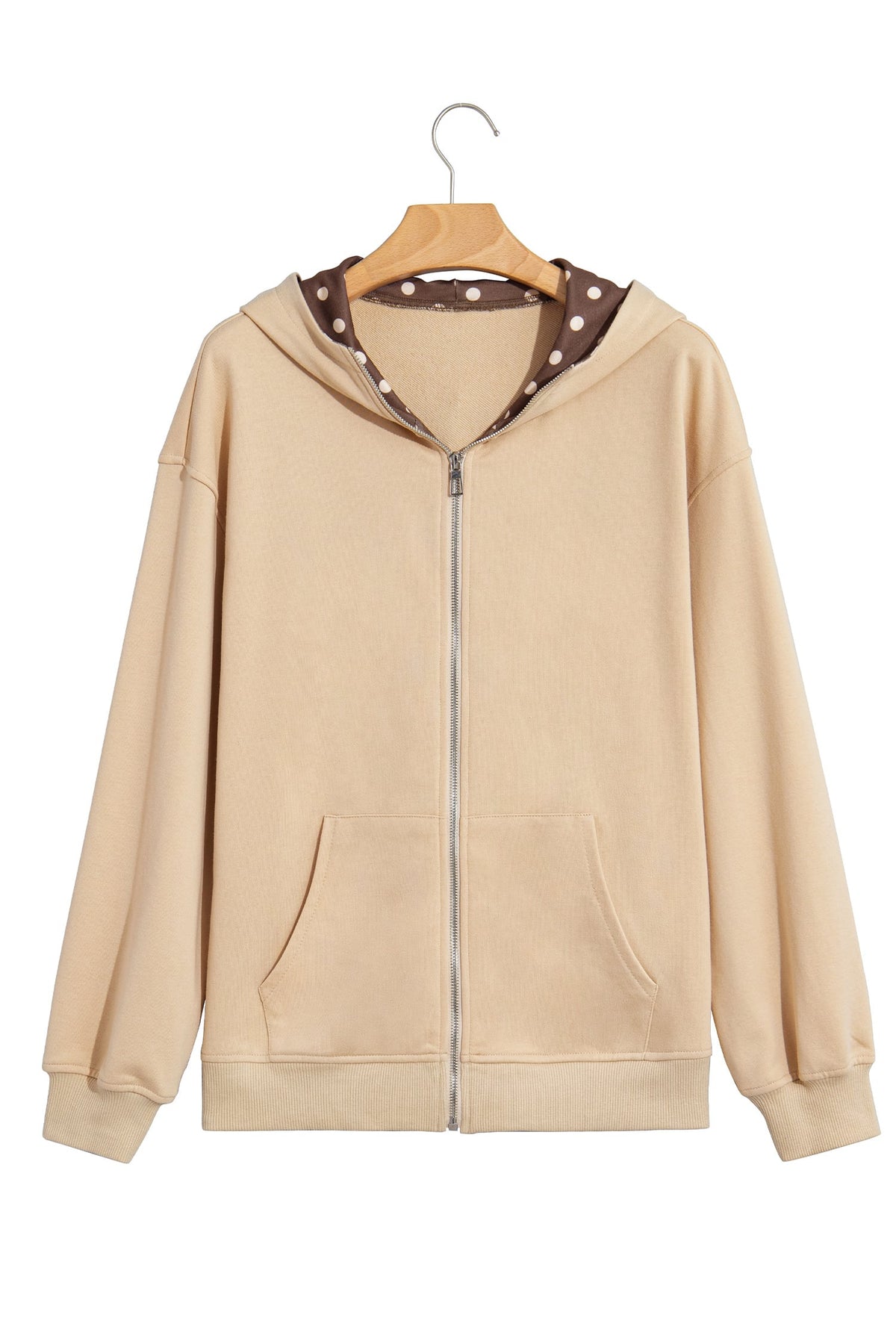 Parchment Polka Dot Hooded Zip-Up Sweatshirt