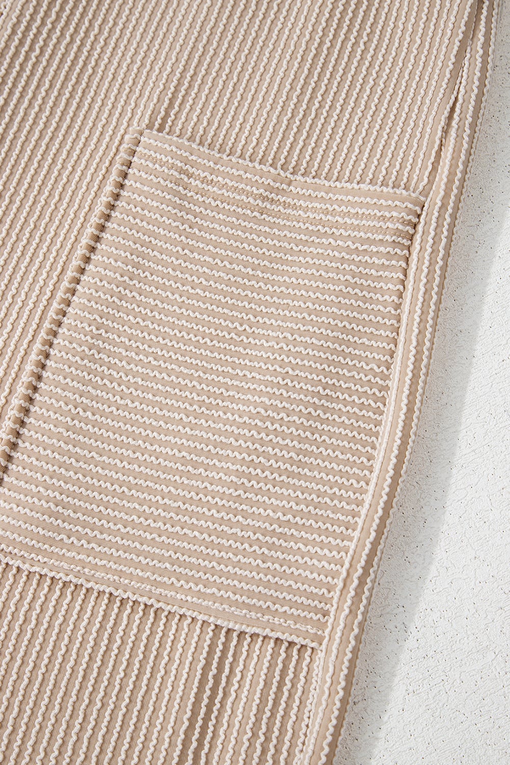 Parchment Ribbed Knit Patched Pocket Wide Leg Overalls