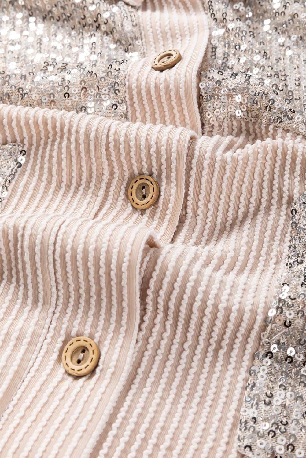 Parchment Sequin Patch Chest Pocket Corded Shacket