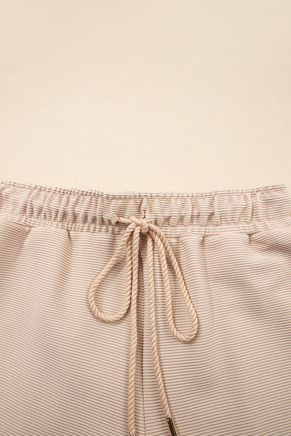 Parchment Textured Half Zip Kangaroo Pocket Top Drawstring Shorts Set