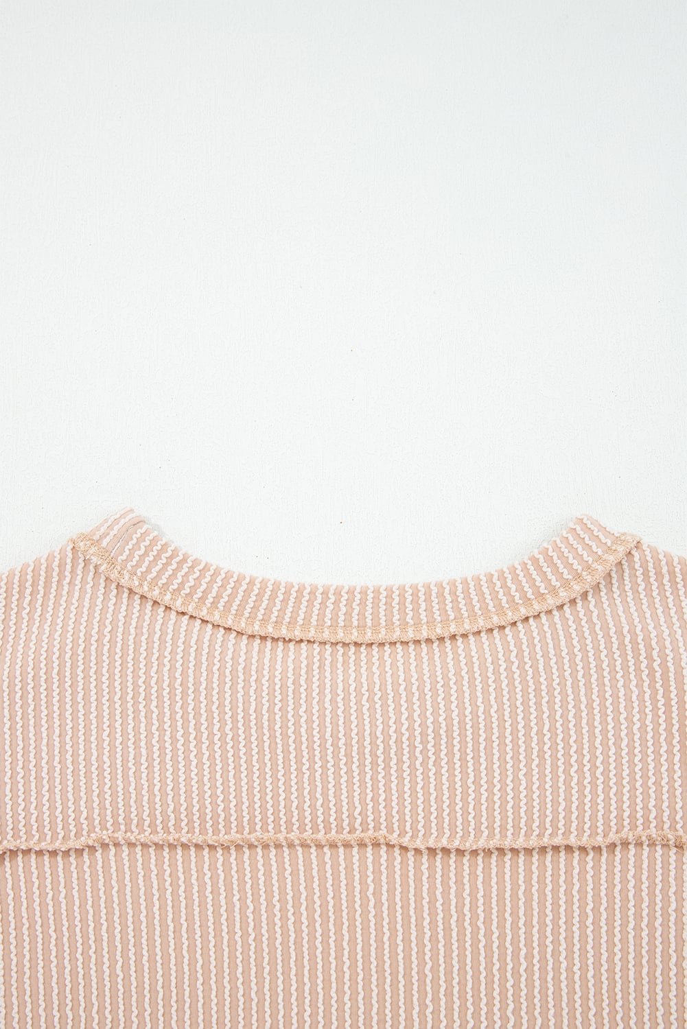 Parchment Twist Ribbed Exposed Seam Detail Long Sleeve Loose Top