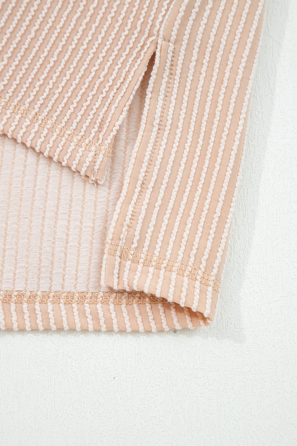 Parchment Twist Ribbed Exposed Seam Detail Long Sleeve Loose Top