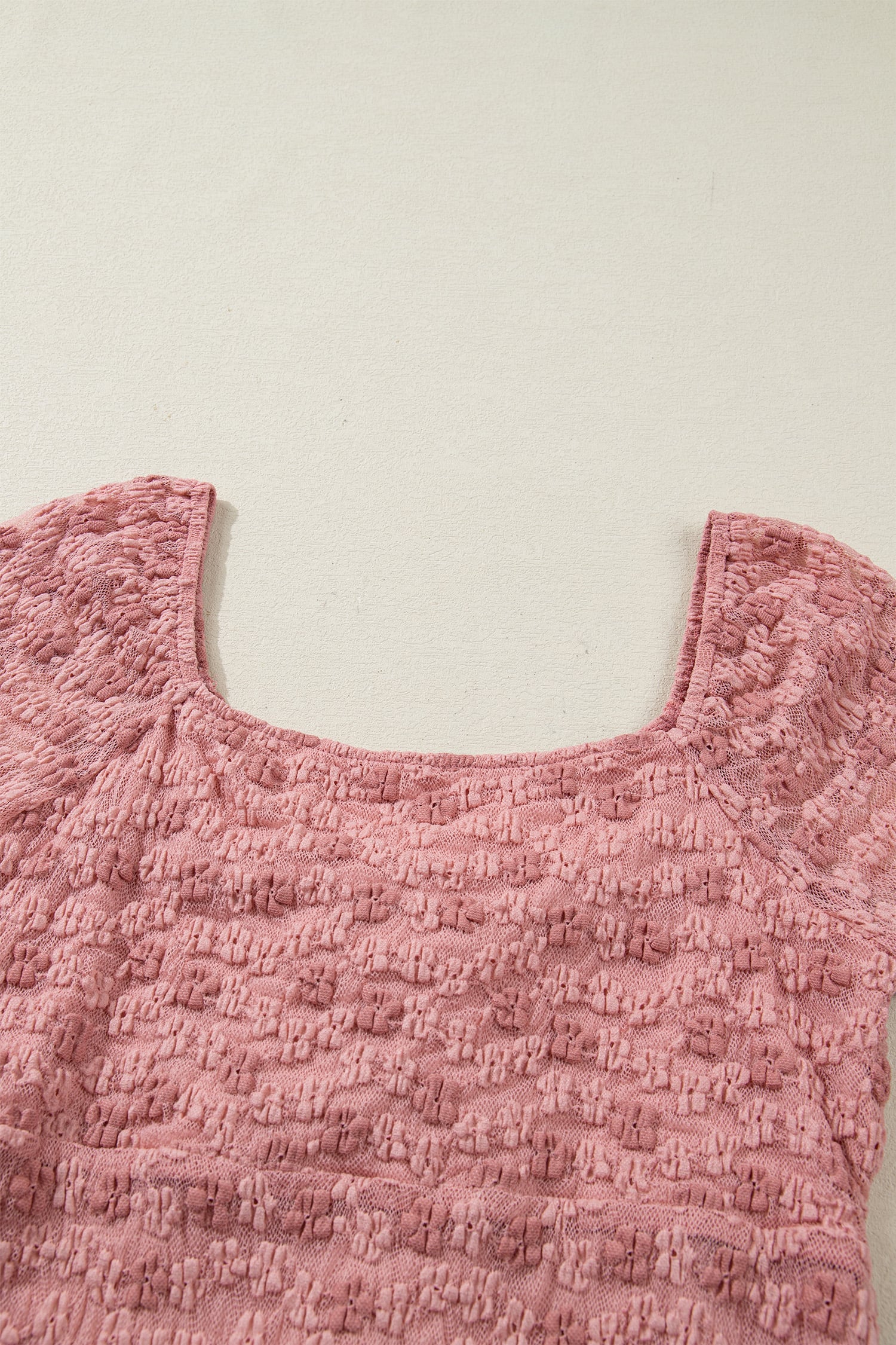 Peach Blossom Drawstring Knot Detail Floral Lace Blouse