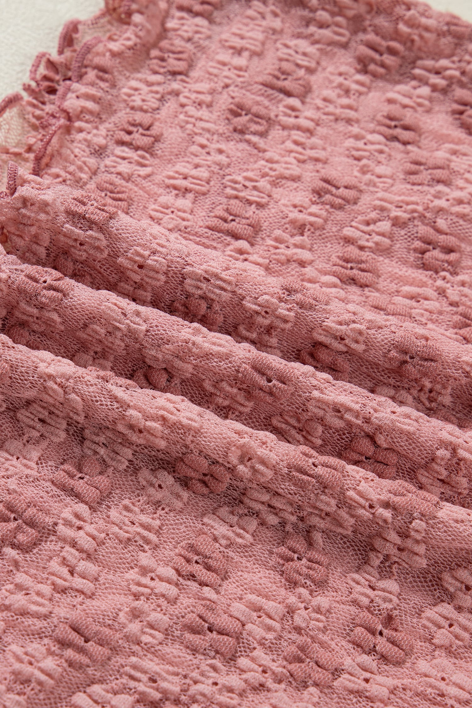 Peach Blossom Drawstring Knot Detail Floral Lace Blouse