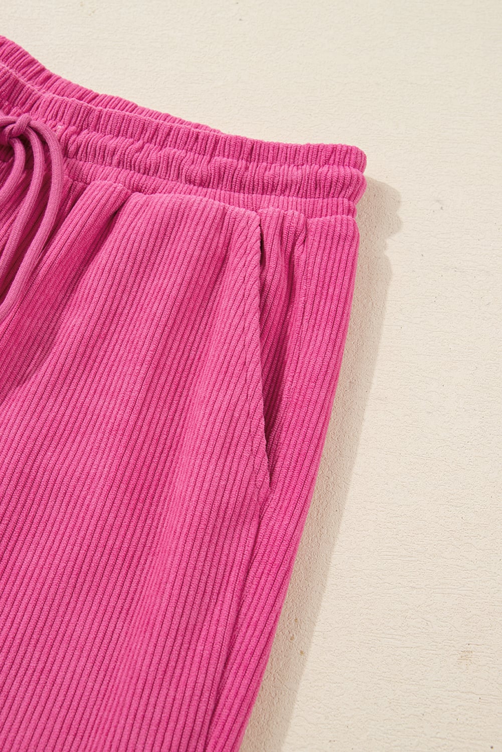 Peach Blossom Half Button Pullover Drawstring Pants Solid Color Corduroy 2pcs Outfit