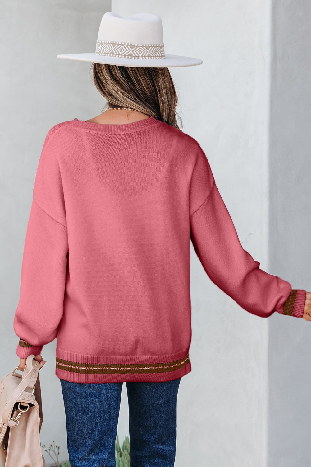 Peach Blossom See You Cowboy Embroidered Western Graphic Sweater