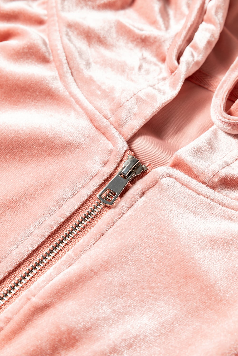 Peach Blossom Velvet Zip-up Hoodie and Wide Leg Pants Set
