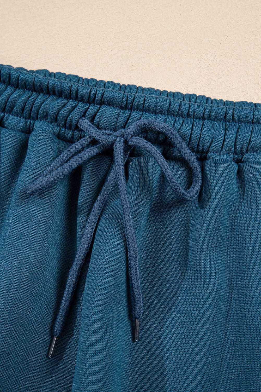Peacock Blue Cozy Hooded Sweatshirt Drawstring Elastic Waistband Cargo Pant Set