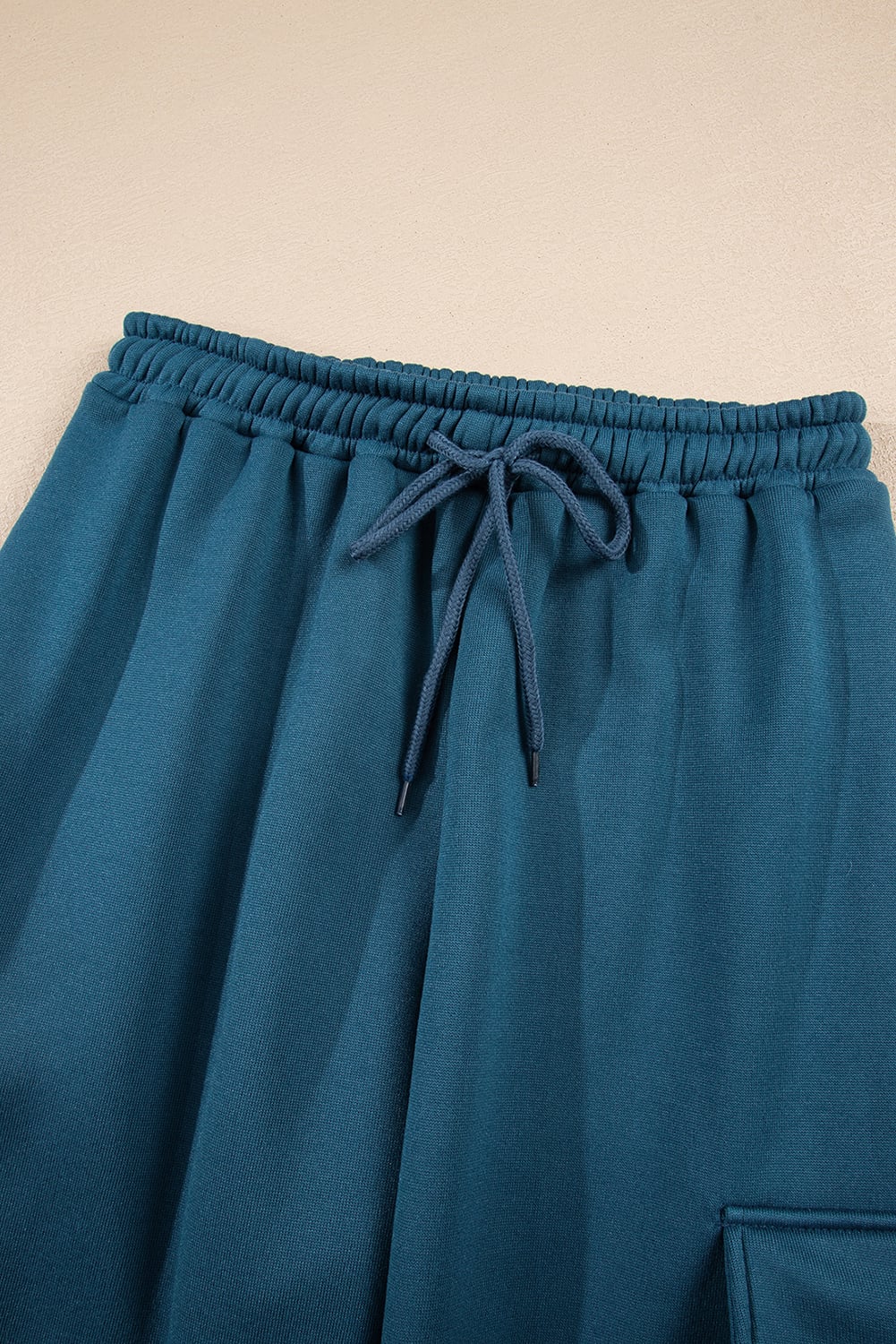 Peacock Blue Cozy Hooded Sweatshirt Drawstring Elastic Waistband Cargo Pant Set